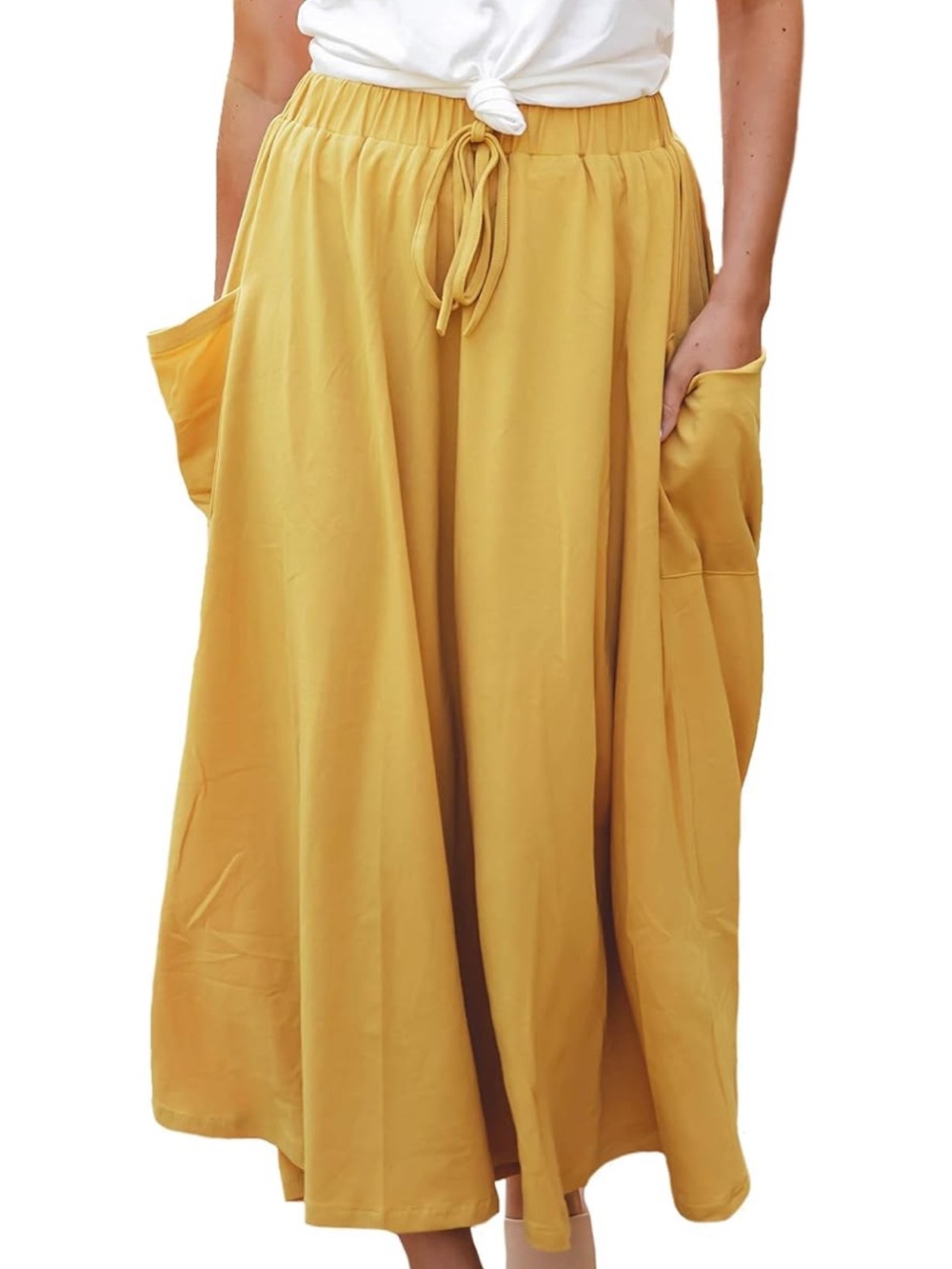 Women's Yellow Maxi Skirt with Pockets